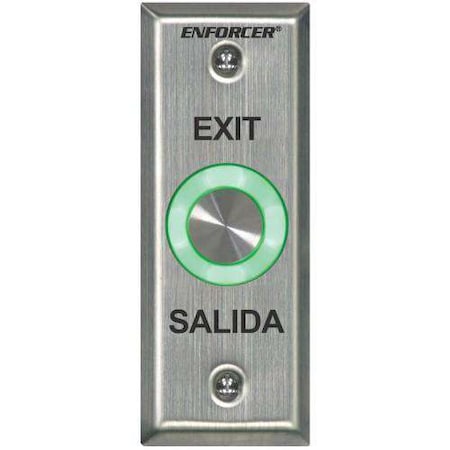 Seco-Larm Piezoelectric pushbutton. Vandal-resistant, slimline plate. "EXIT" and "SALIDA" printed o SLM-SD-6176-SS1Q
